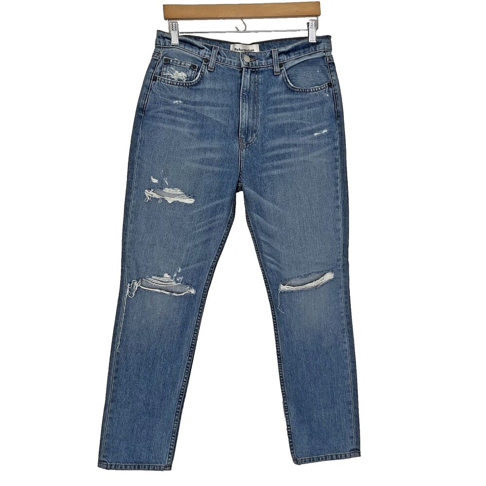 Reformation Jeans Women’s Sz 30 Julia High Cigarette Zip Denim Distressed LY500